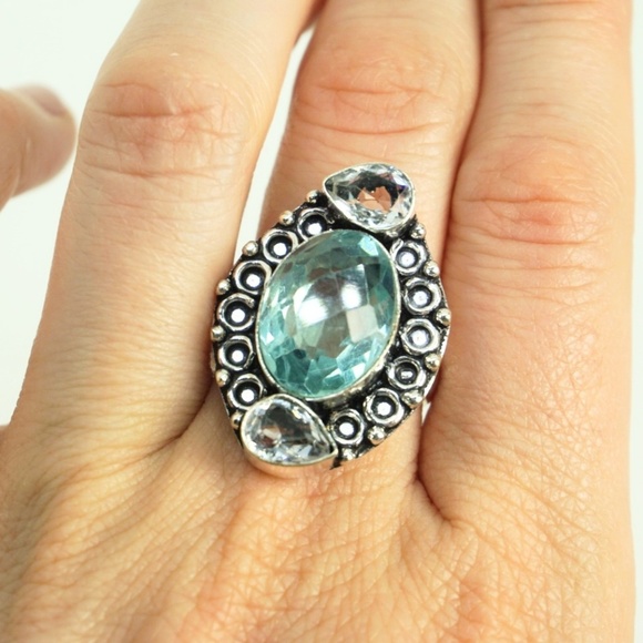 handmade Jewelry - Sterling Silver Plated Blue Topaz Ring